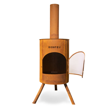 BonFeu BonTon 40 Black Feuerstelle aus Cortenstahl – stilvoller Gartenkamin & Outdoor Terrassenofen mit Grillfunktion für Garten und Terrasse