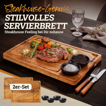 Servierbrett XXL 'Santiago' 2er Set aus FSC® zertifiziertem Akazien-Holz mit Saucen Schüsseln