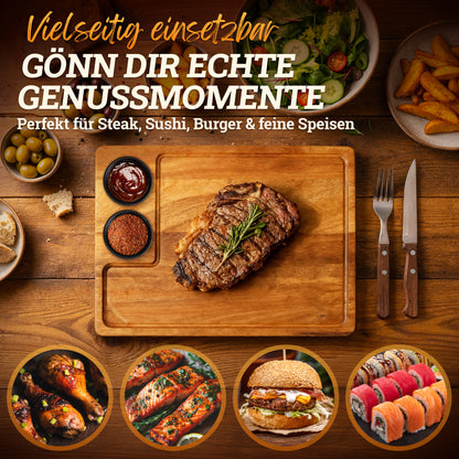 Servierbrett XXL 'Santiago' 2er Set aus FSC® zertifiziertem Akazien-Holz mit Saucen Schüsseln