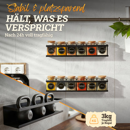 Gewürzregal (2er Set) aus schwarzem Metall mit 3M™ Klebepads