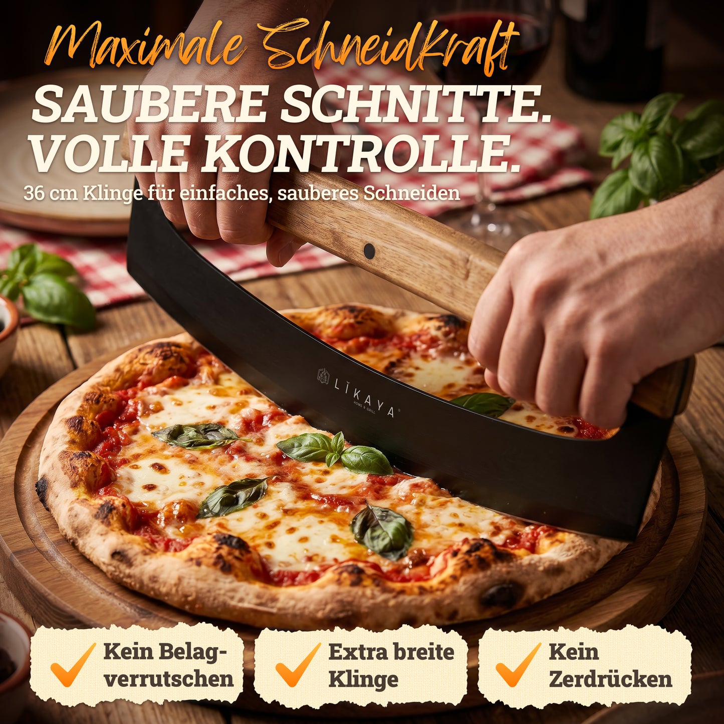 LIKAYA Pizzaiolo Set – Pizzaschaufel, Pizza-Wiegemesser & Pizzabrett aus Akazienholz – Pizza Zubehör Set für Pizzaofen, Grill & Backofen (erhältlich ab Ende Mai)