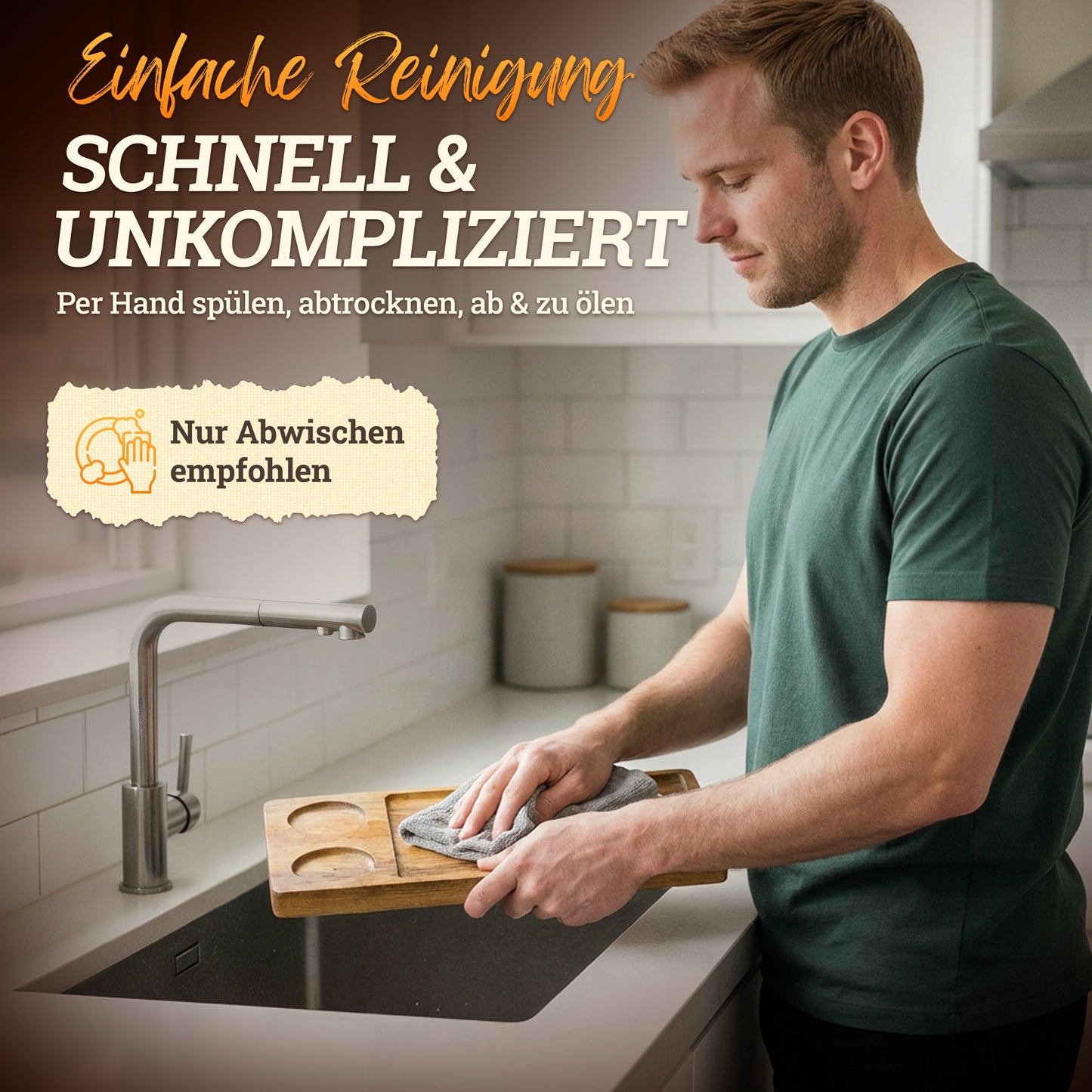 Servierbrett 'LUIS' 2er Set aus FSC® Akazien-Holz mit Schieferplatte & Saucen Schüsseln