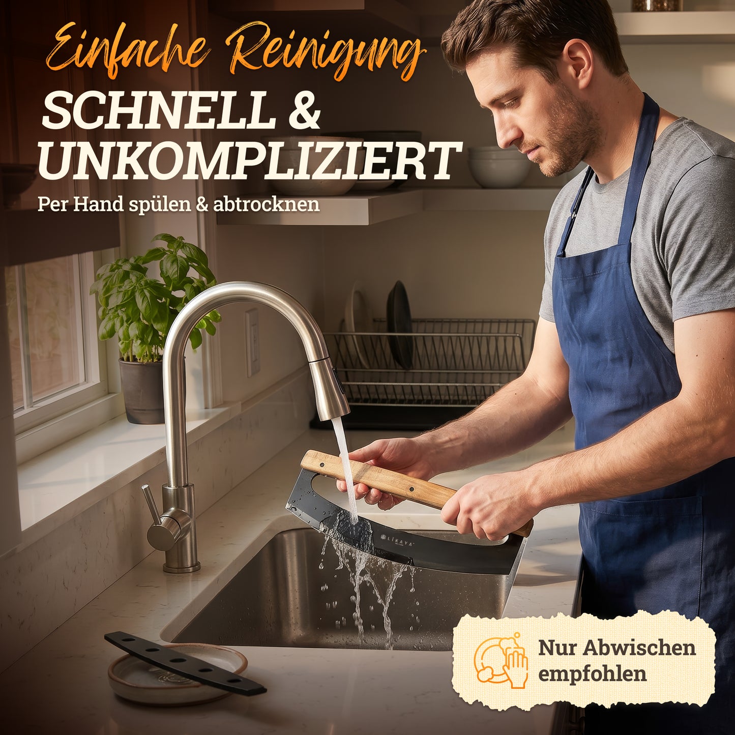 LIKAYA Pizza-Wiegemesser mit Akazienholzgriff & Klingenschutz – Pizzaschneider für perfekte Schnitte – scharfe Edelstahlklinge in Schwarz (erhältlich ab Ende Mai)
