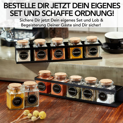 Gewürzgläser (12er Set) eckig 150ml mit Korkdeckel