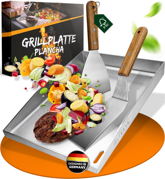 Grillplatte/Plancha [30 x 40 x 4cm] inkl. 2x Grillspachteln